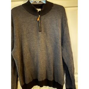 Novica Mens XL Quarter Zip Sweater 100% Pima Cotton Navy Blue Grey Made in Peru